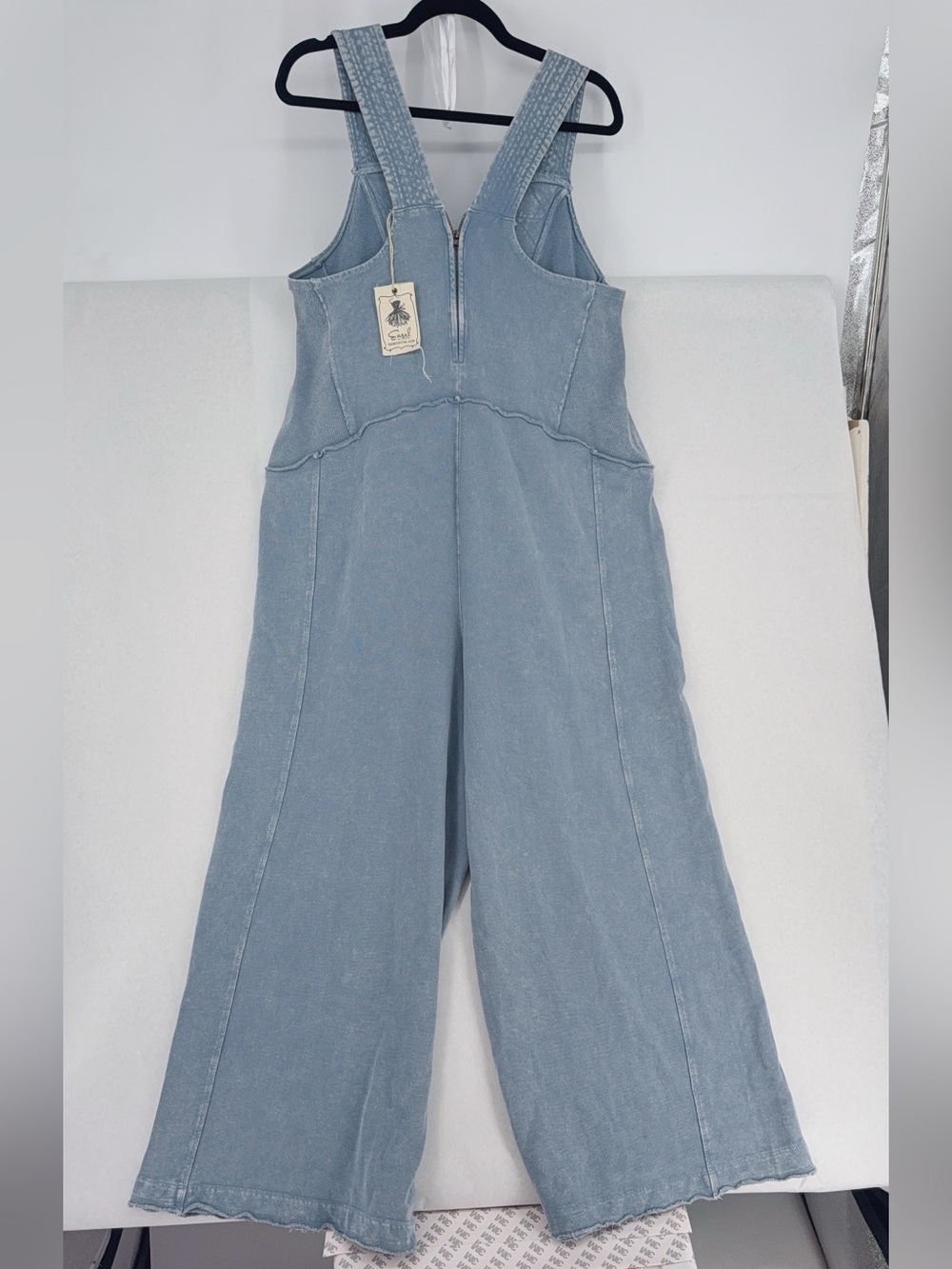 Easel Mineral Washed Terry Knit Jumpsuit in Denim NWT SIZE M - Picture 9 of 10